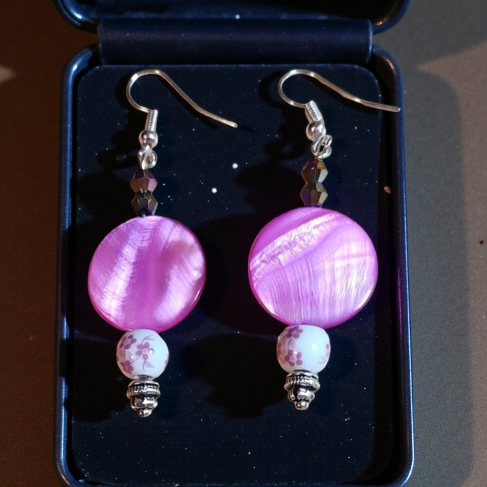 2 For $10 Pink Shell Beaded Earrings Handmade
